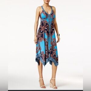 I.N.C. International Concepts Blue / multicolor handkerchief dress - Size SP